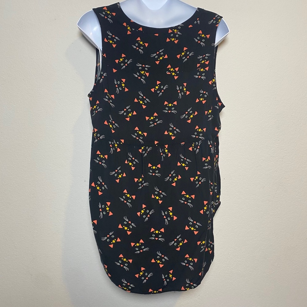 Torrid Black Babydoll‎ Sleeveless Black Blouse Womens 3 Cat Whimsical Novelty - Picture 2 of 11